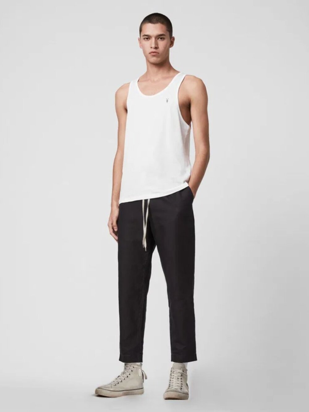 AllSaints Men's Tonic Tank Top Vest - White  Ramskull Log - Size XL